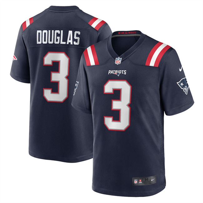 Men's New England Patriots #3 Demario Douglas Navy 2025 Stitched Game Jersey
